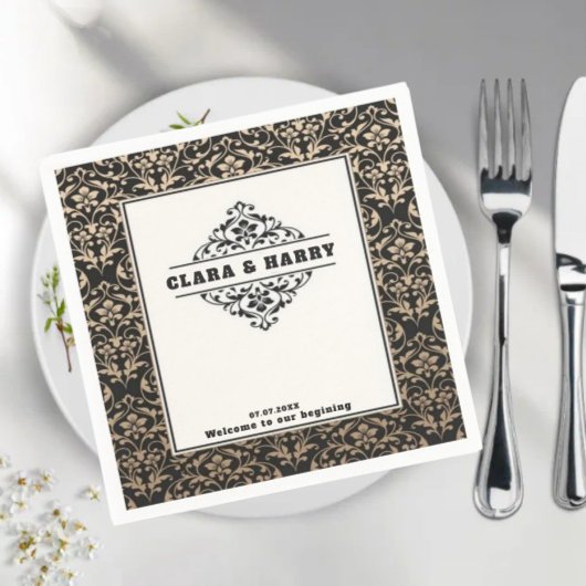 Luxury romantic calligraphy retro floral wedding  serviette