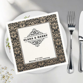 Luxury romantic calligraphy retro floral wedding  serviette