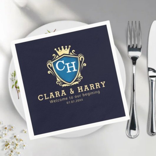 Luxury romantic champagne gold elegant monogrammed serviette