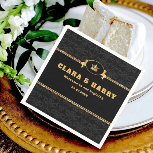 Luxury romantic gold calligraphy flourish wedding serviette