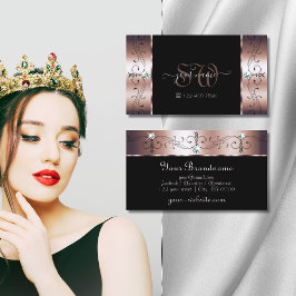 Luxury Rose Gold Black Squiggled Jewels Monogram Visitenkarte