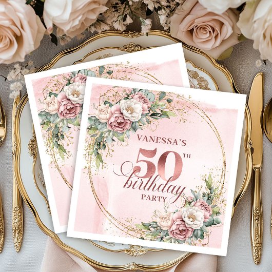 Luxury Rose Gold Blush 50th Birthday Party Napkins Serviette