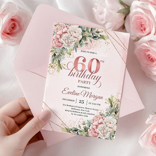 Luxury Rose Gold Dusty Pink 60th Birthday Invite Einladung