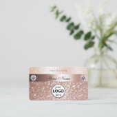 Luxury Rose Gold Glitter Sparkling Stars with Logo Visitenkarte (Stehend Vorderseite)