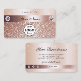 Luxury Rose Gold Glitter Sparkling Stars with Logo Visitenkarte
