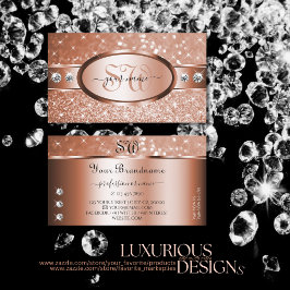 Luxury Rose Gold Glitter Stars Diamonds Monogram Visitenkarte
