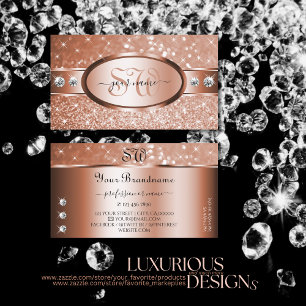 Luxury Rose Gold Glitter Stars Diamonds Monogram Visitenkarte