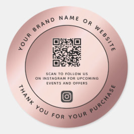 Luxury Rose Gold Metallic Vielen Dank QR Code Runder Aufkleber