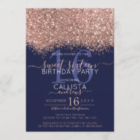 Luxury Rose Gold Navy Glitzer Confetti Sweet 16