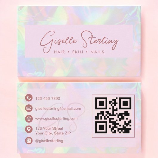 Luxury Rose Gold Opal QR Code Professional Visitenkarte