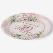 Luxury Rose Gold Peonies 50th Birthday Party Plate Pappteller (Schrägansicht)