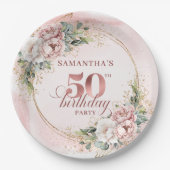 Luxury Rose Gold Peonies 50th Birthday Party Plate Pappteller (Vorderseite)
