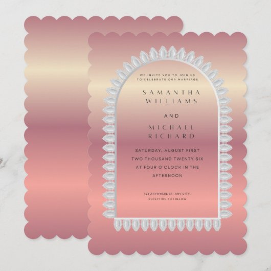 Luxury Rose Gold Scalloped Wedding Invitation - Cu Einladung (Vorne/Hinten)