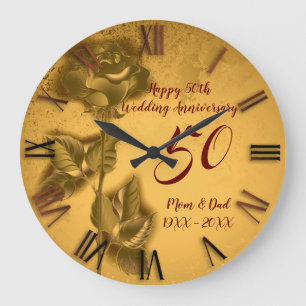 Luxury Rose Happy Gold 50. Jubiläum Große Wanduhr