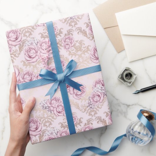 Luxury Rose Pattern Wrapping Paper Geschenkpapier (Schenken)