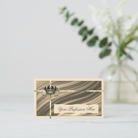 Luxury Royal Beige Gold Crown mit QR Code Noble Visitenkarte (Stehend Vorderseite)