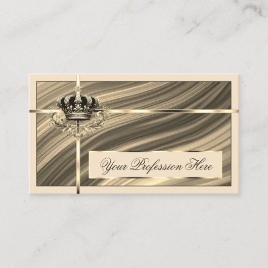Luxury Royal Beige Gold Crown mit QR Code Noble Visitenkarte (Vorderseite)