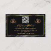 Luxury Royal Black Gold Crown mit QR Code Noble Visitenkarte (Rückseite)