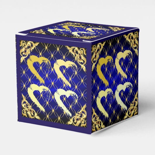 Luxury Royal Blue and Gold Hearts Fevor Box Geschenkschachtel (Vorderseite)