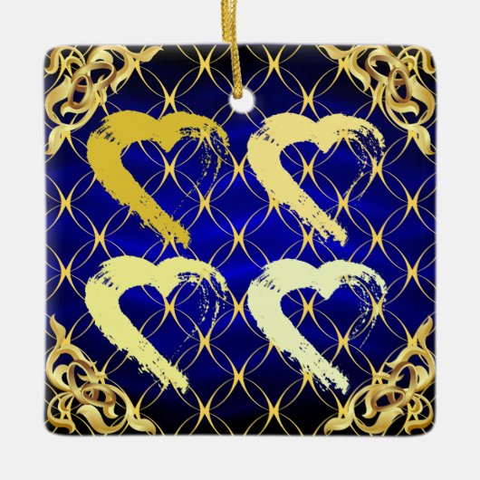 Luxury Royal Blue and Gold Hearts Ornament (Vorderseite)