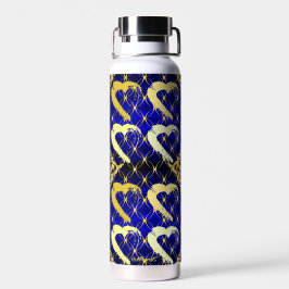 Luxury Royal Blue and Gold Hearts Water Flasche