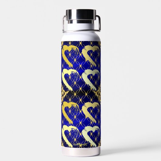 Luxury Royal Blue and Gold Hearts Water Flasche (Rückseite)