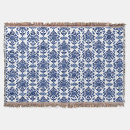 Luxury Royal Blue and White Baroque Floral Pattern Decke