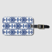 Luxury Royal Blue and White Baroque Floral Pattern Gepäckanhänger (Vorderseite (Horizontal))