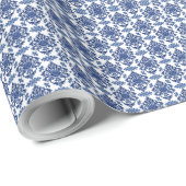 Luxury Royal Blue and White Baroque Floral Pattern Geschenkpapier (Rolleneckpunkt)