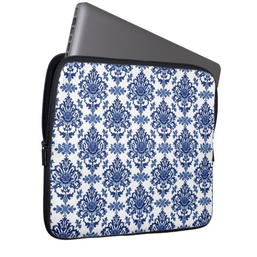 Luxury Royal Blue and White Baroque Floral Pattern Laptopschutzhülle (Vorne Rechts)