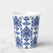 Luxury Royal Blue and White Baroque Floral Pattern Pappbecher (Links)