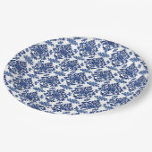 Luxury Royal Blue and White Baroque Floral Pattern Pappteller (Schrägansicht)