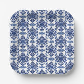 Luxury Royal Blue and White Baroque Floral Pattern Pappteller (Vorderseite)