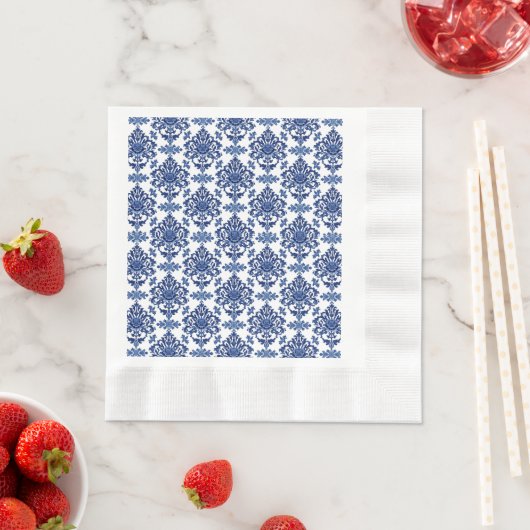 Luxury Royal Blue and White Baroque Floral Pattern Serviette (Beispiel)