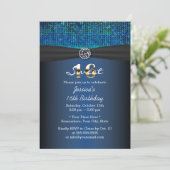 Luxury Royal Blue Black Ribbon Sweet 16 Einladung (Stehend Vorderseite)
