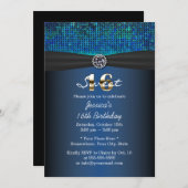 Luxury Royal Blue Black Ribbon Sweet 16 Einladung (Vorne/Hinten)