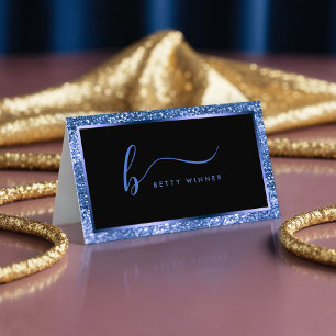 Luxury Royal Blue Glitzer Frame Monogram Visitenkarte
