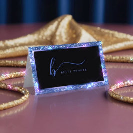 Luxury Royal Blue Glitzer Frame Monogram Visitenkarte