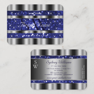 Luxury Royal Blue Glitzer Stars Monogram Silver Visitenkarte