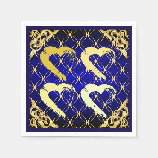 Luxury Royal Blue und Gold Hearts Napkin Serviette (Vorderseite)