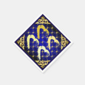 Luxury Royal Blue und Gold Hearts Napkin Serviette (Ecke)