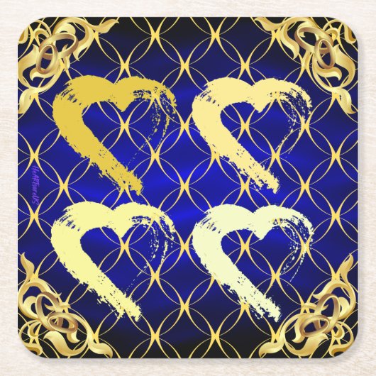 Luxury Royal Blue und Gold Hearts Untersetzer (Vorderseite)