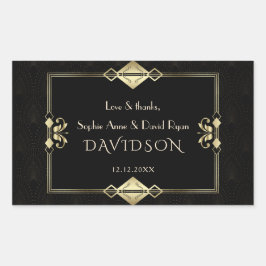 Luxury Royal Gold Black Art Deco 1920er Hochzeit Rechteckiger Aufkleber