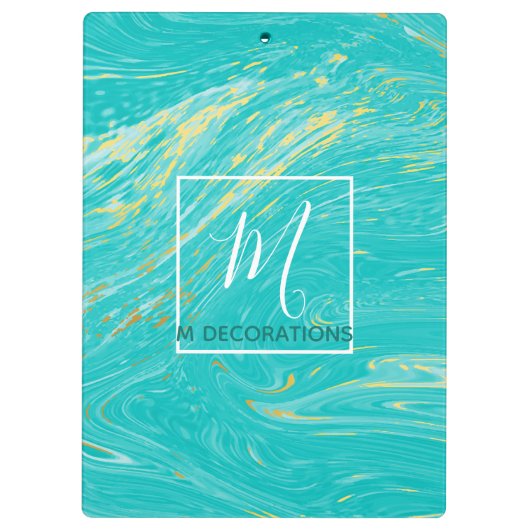 Luxury Royal Marble Gold Blue Monogram Business Klemmbrett (Rückseite)