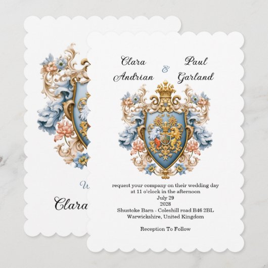 Luxury Royal Victorian Crest Wedding Einladung (Vorne/Hinten)
