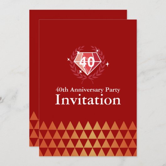 Luxury Ruby Gems 40 Jahre Party lädt ein Einladung (Vorne/Hinten)