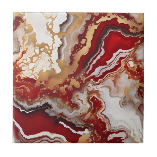 Luxury Ruby Red Gold Liquid Marble Agate Fluid Art Fliese (Vorderseite)