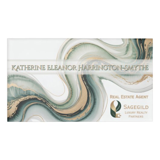 Luxury Sage and Gold Marble Realtor Logo Magnetic Namenschild (Vorderseite)