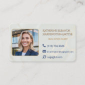 Luxury Sage & Gold Marble Realtor Photo QR Design Visitenkarte (Vorderseite)