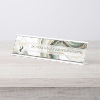 Luxury Sage Gold Marble Sleek Realtor Office Logo Schreibtischnamensplakette